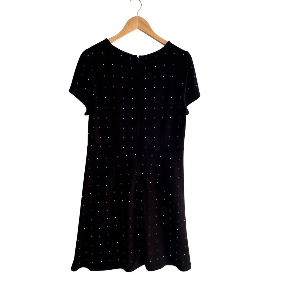LOFT Black Studded Fit and Flare Dress Short Sleeve Size 12 Holiday Party Office - Picture 4 of 6